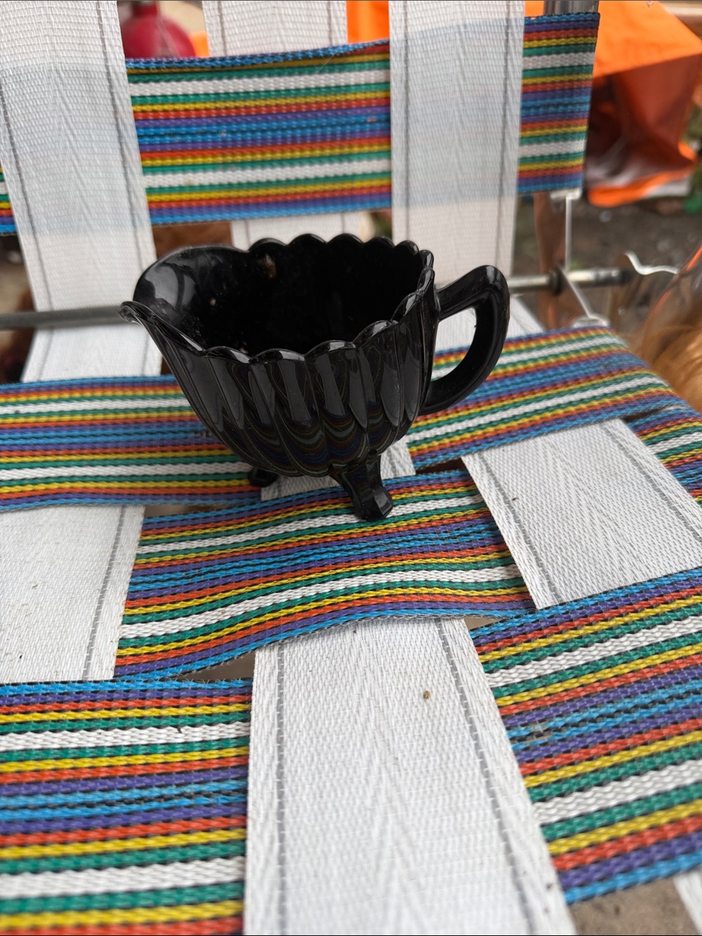 Source Unknown Black Glass Creamer with Scalloped Rim